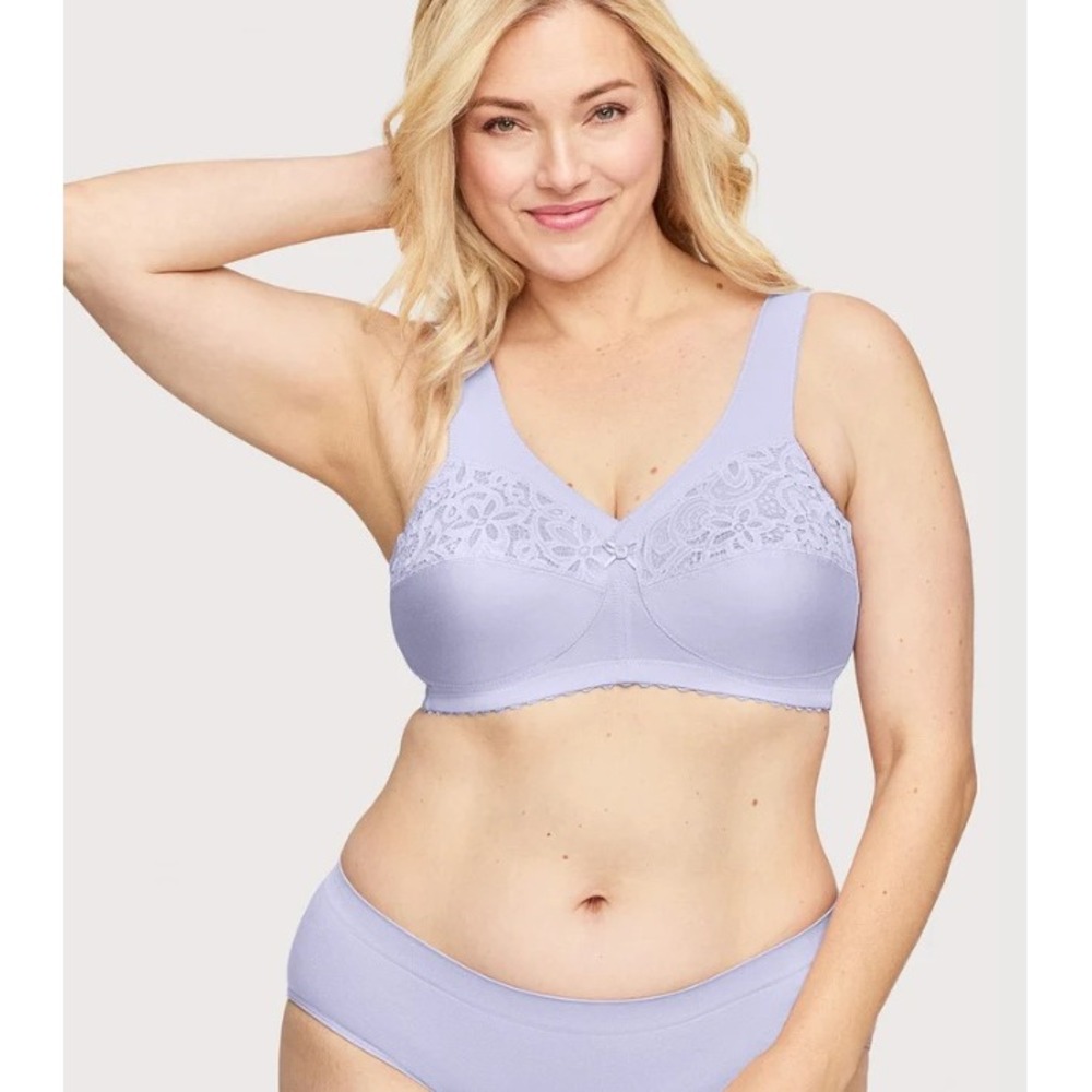 Glamorise MagicLift Wireless Bra Womens 36D Lavender Lace Cotton Support Comfort
